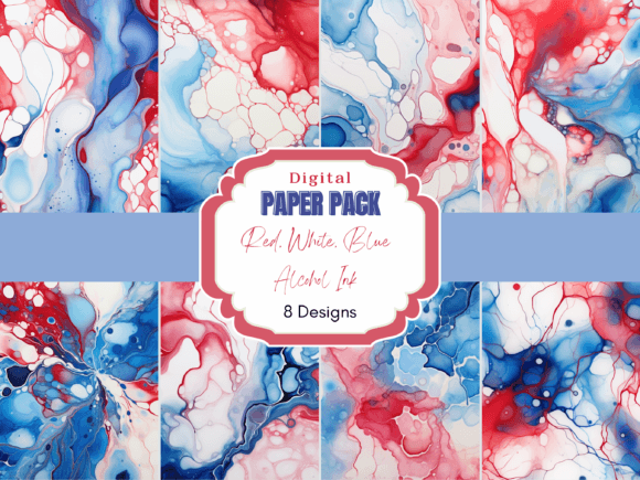 Alcohol Ink Red White Blue Paper Pack