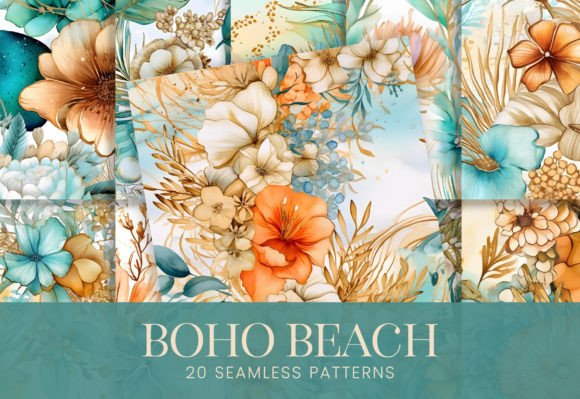 Boho Beach Botanicals Blue Peach Florals