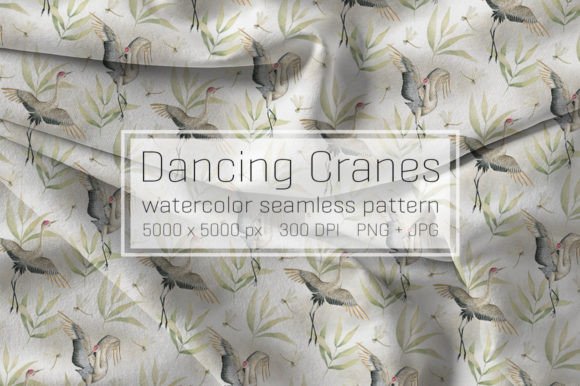 Cranes Birds. Seamless Pattern