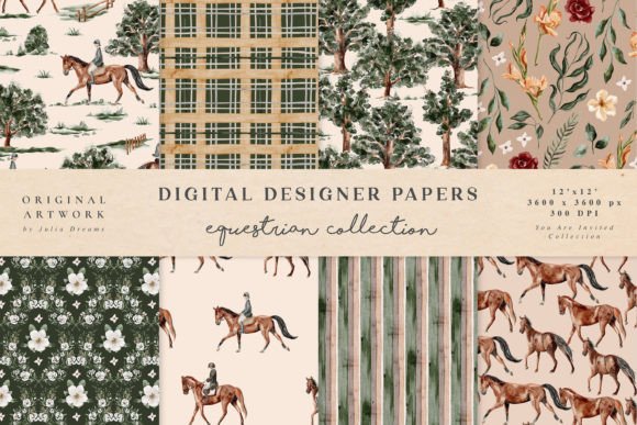 Equestrian Digital Papers Horse Pattern