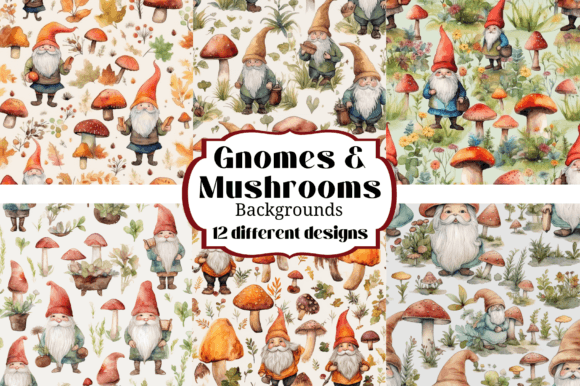 Gnomes Mushrooms Watercolor Backgrounds: A Digital Resource for Creative Projects