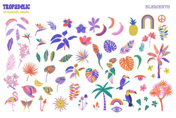 Psychdelic Tropical Pattern Collection: A Playful Fusion of Summer and Psychedelic Vibe