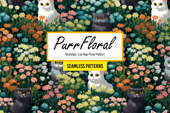 PurrFloral - Nostalgic Cat Nap Pattern