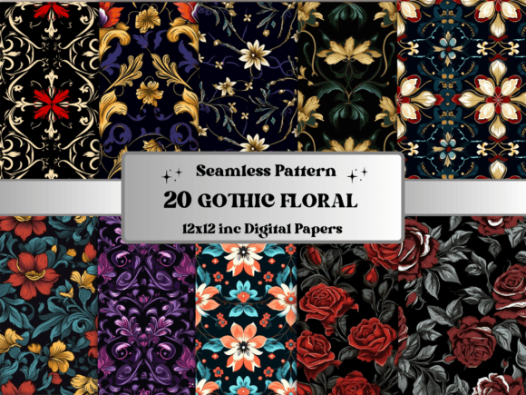Seamless Gothic Flower Pattern Paper