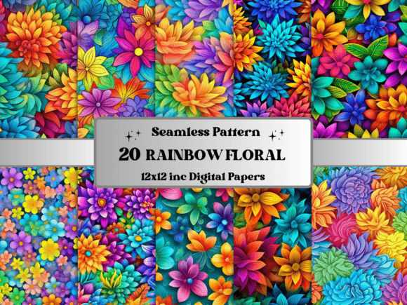 Seamless Rainbow Colorful Flower Pattern: A Versatile Design Resource for Creative Projects
