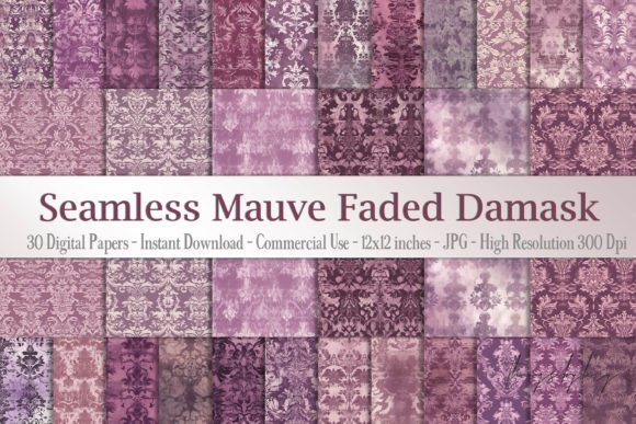 Seamless Vintage Mauve Faded Damask Digital Papers for Creative Projects