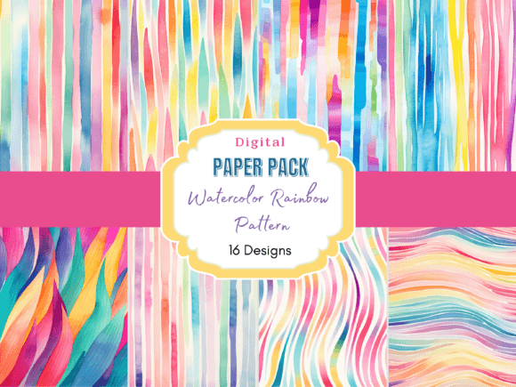 Watercolor Rainbow Pattern Paper Pack